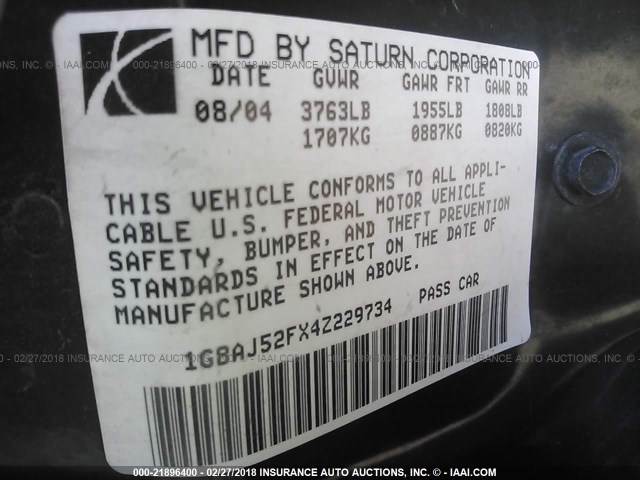 1G8AJ52FX4Z229734 - 2004 SATURN ION LEVEL 2 SILVER photo 9