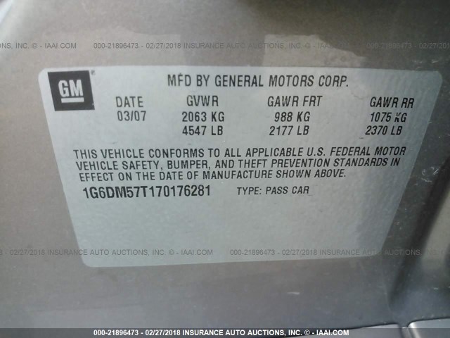 1G6DM57T170176281 - 2007 CADILLAC CTS GOLD photo 9