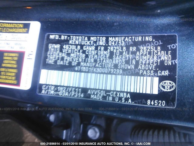 4T1BD1FK9DU079299 - 2013 TOYOTA CAMRY HYBRID/LE/XLE 黑色 照片 9