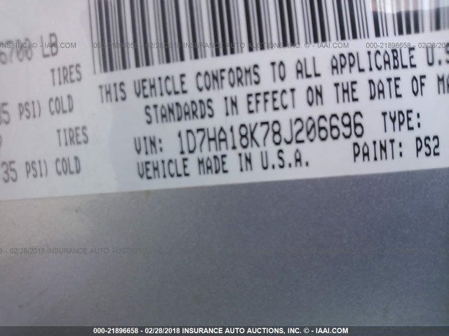 1D7HA18K78J206696 - 2008 DODGE RAM 1500 ST SILVER photo 9