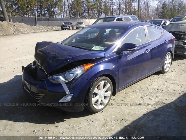 5NPDH4AE5DH399573 - 2013 HYUNDAI ELANTRA GLS/LIMITED BLUE photo 2