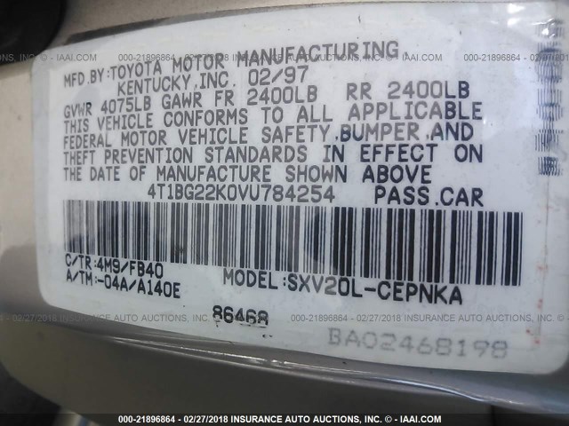 4T1BG22K0VU784254 - 1997 TOYOTA CAMRY CE/LE/XLE 棕色 照片 9