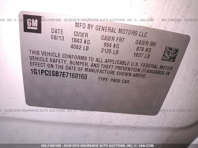 1G1PC5SB7E7160160 - 2014 CHEVROLET CRUZE LT WHITE photo 9