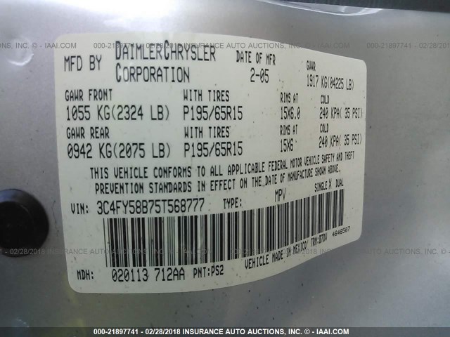 3C4FY58B75T568777 - 2005 CHRYSLER PT CRUISER TOURING SILVER photo 9