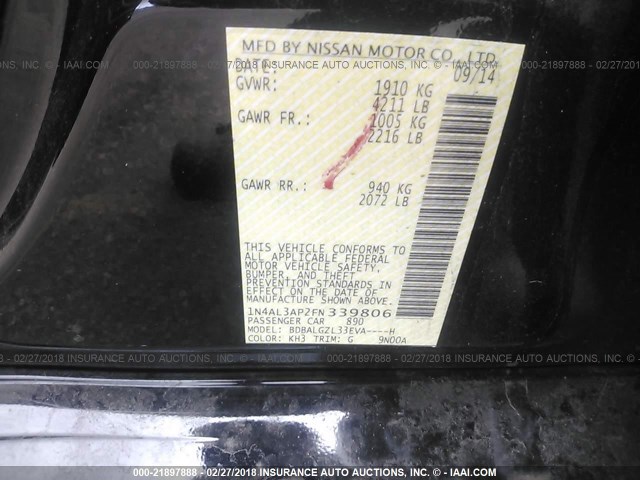 1N4AL3AP2FN339806 - 2015 NISSAN ALTIMA 2.5/S/SV/SL 黑色 照片 9