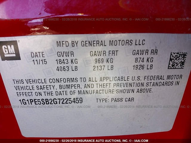 1G1PE5SB2G7225459 - 2016 CHEVROLET CRUZE LIMITED LT RED photo 9