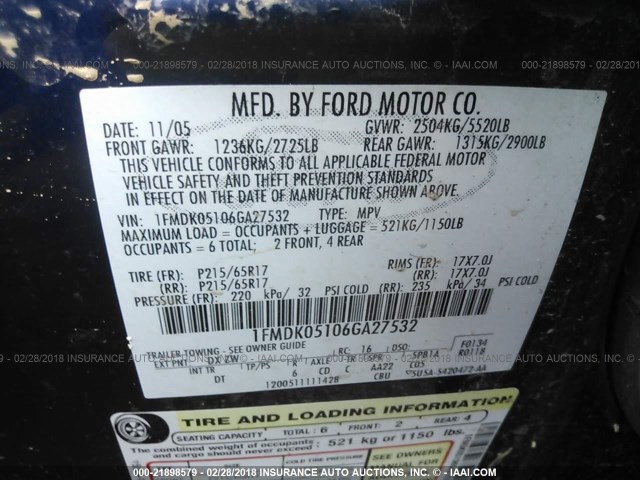 1FMDK05106GA27532 - 2006 FORD FREESTYLE SEL BLUE photo 9