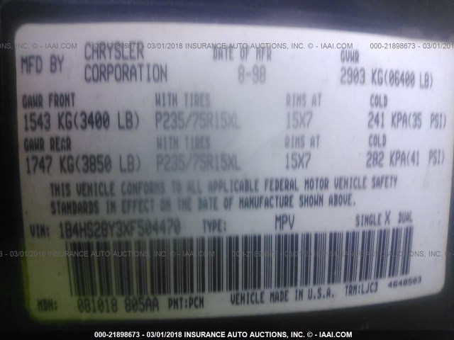 1B4HS28Y3XF504470 - 1999 DODGE DURANGO BLUE photo 9