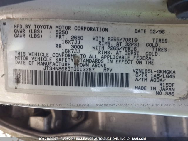 JT3HN86R3T0013357 - 1996 TOYOTA 4RUNNER SR5 SILVER photo 9