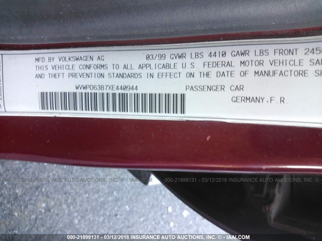 WVWPD63B7XE440944 - 1999 VOLKSWAGEN PASSAT GLX 红色 照片 9