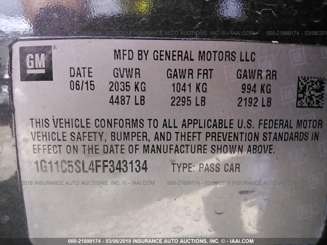 1G11C5SL4FF343134 - 2015 CHEVROLET MALIBU 1LT GRAY photo 9