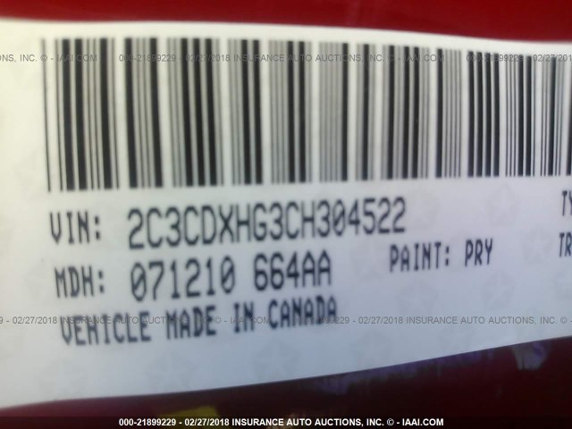 2C3CDXHG3CH304522 - 2012 DODGE CHARGER SXT RED photo 9