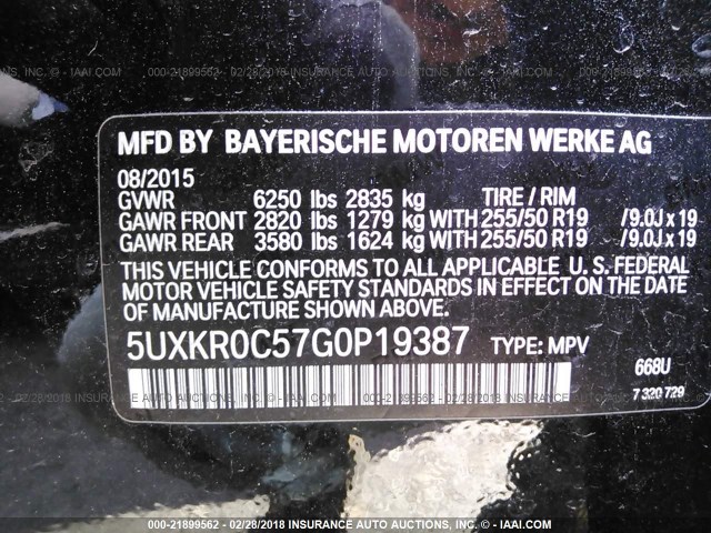 5UXKR0C57G0P19387 - 2016 BMW X5 XDRIVE35I BLACK photo 9