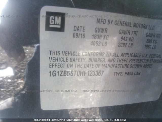 1G1ZB5ST0HF123367 - 2017 CHEVROLET MALIBU LS ნაცრისფერი ფოტო 9