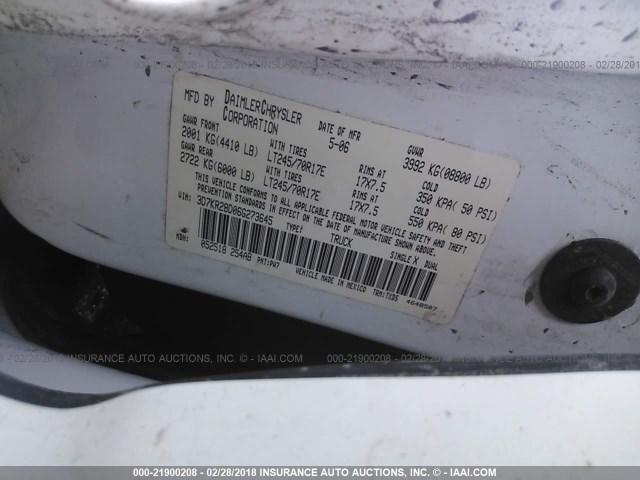 3D7KR28D06G273645 - 2006 DODGE RAM 2500 ST/SLT 白色 照片 9