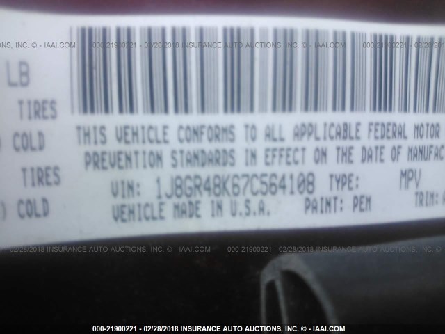 1J8GR48K67C564108 - 2007 JEEP GRAND CHEROKEE LAREDO/COLUMBIA/FREEDOM 栗色 照片 9