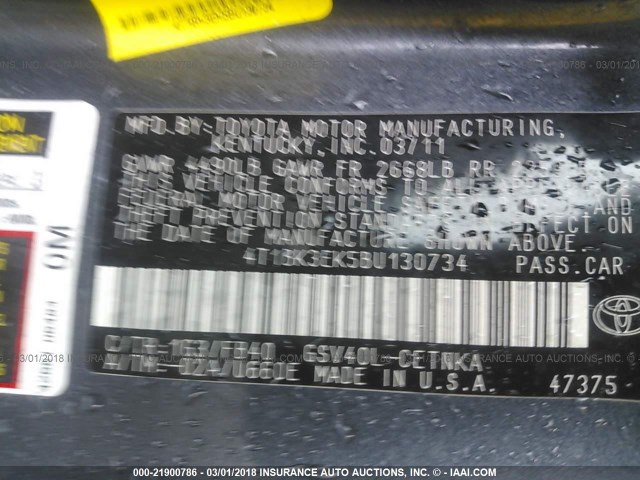 4T1BK3EK5BU130734 - 2011 TOYOTA CAMRY SE/LE/XLE 灰色 照片 9