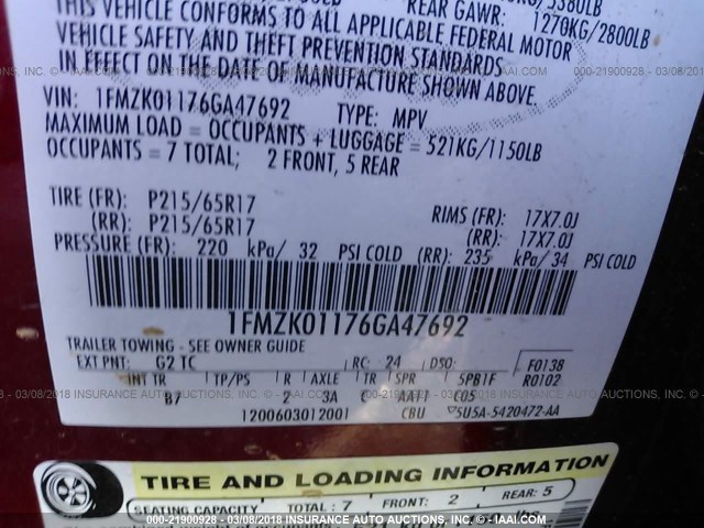 1FMZK01176GA47692 - 2006 FORD FREESTYLE SE RED photo 9