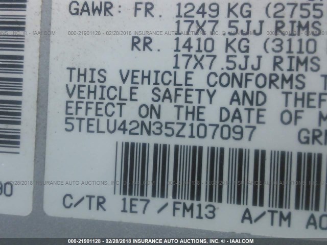 5TELU42N35Z107097 - 2005 TOYOTA TACOMA DOUBLE CAB ვერცხლისფერი ფოტო 9