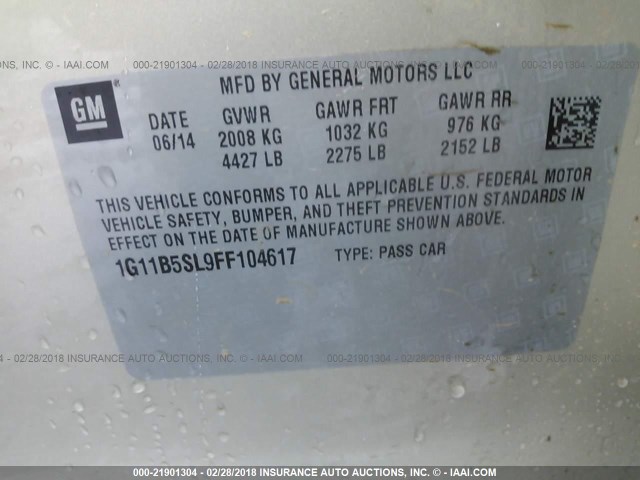 1G11B5SL9FF104617 - 2015 CHEVROLET MALIBU LS 金色 照片 9