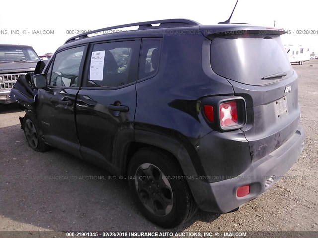 ZACCJAAB7HPF42105 - 2017 JEEP RENEGADE SPORT Սև լուսանկար 3