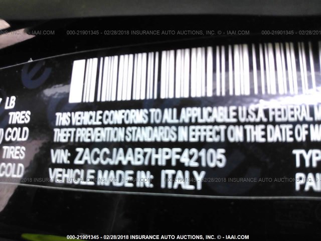 ZACCJAAB7HPF42105 - 2017 JEEP RENEGADE SPORT Սև լուսանկար 9