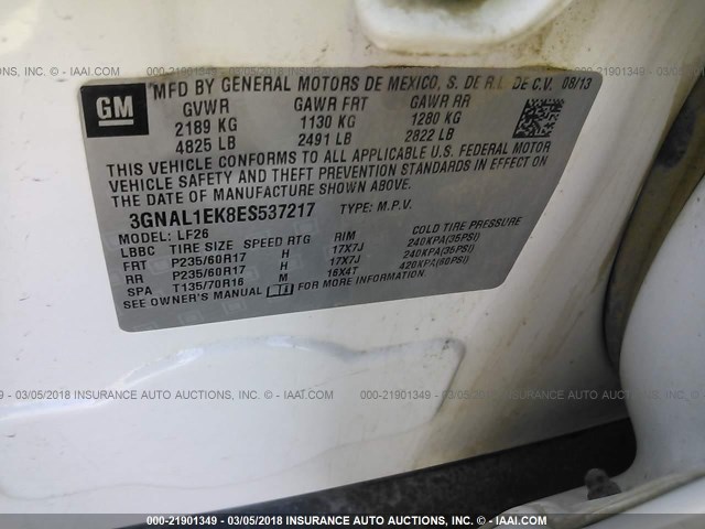 3GNAL1EK8ES537217 - 2014 CHEVROLET CAPTIVA LS 白色 照片 9