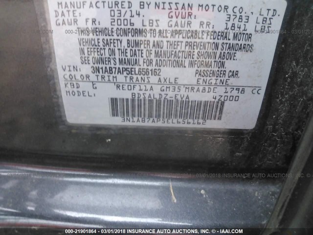 3N1AB7AP5EL656162 - 2014 NISSAN SENTRA S/SV/SR/SL GRAY photo 9