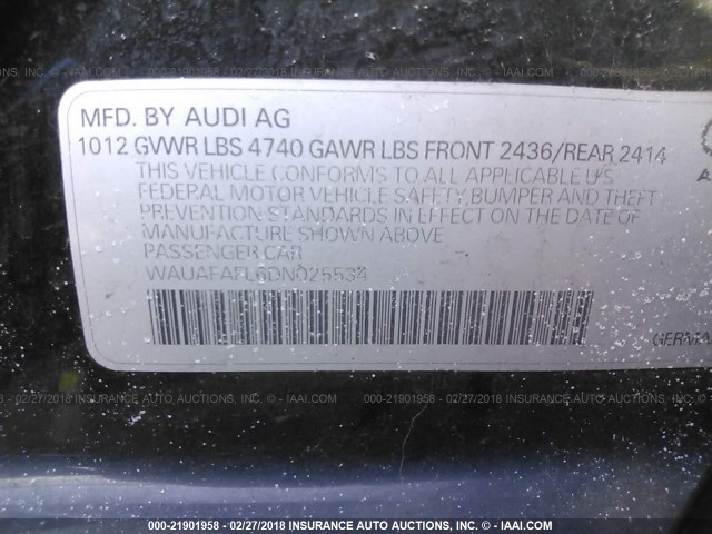 WAUAFAFL6DN025534 - 2013 AUDI A4 PREMIUM BLACK photo 9