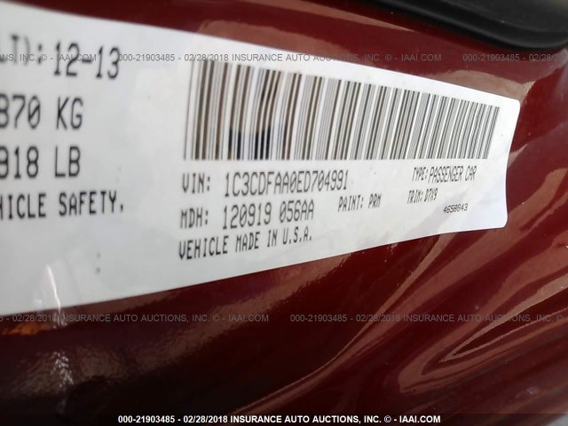 1C3CDFAA0ED704991 - 2014 DODGE DART SE RED photo 9