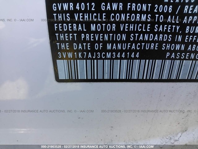 3VW1K7AJ3CM344144 - 2012 VOLKSWAGEN JETTA S 白色 照片 9