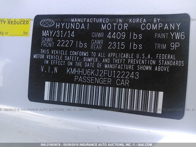 KMHHU6KJ2FU122243 - 2015 HYUNDAI GENESIS COUPE 3.8L/3.8 R-SPEC/3.8 ULT WHITE photo 9