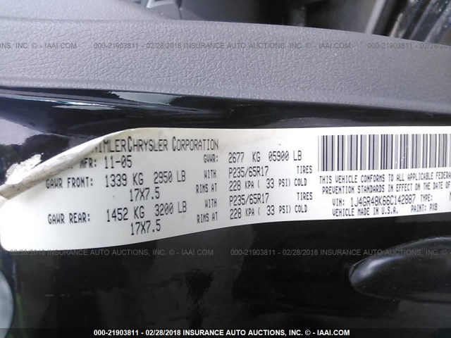 1J4GR48K66C142887 - 2006 JEEP GRAND CHEROKEE LAREDO/COLUMBIA/FREEDOM 黑色 照片 9