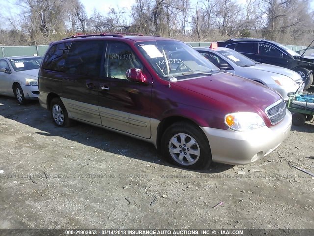 KNDUP131146520590 - 2004 KIA SEDONA EX/LX BURGUNDY photo 1