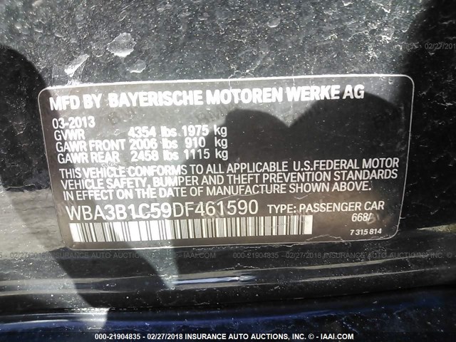 WBA3B1C59DF461590 - 2013 BMW 320 I BLACK photo 9