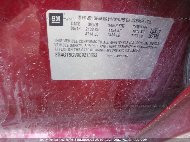 2G4GT5GV9C9213653 - 2012 BUICK REGAL PREMIUM RED photo 9