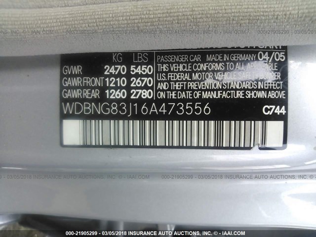 WDBNG83J16A473556 - 2006 MERCEDES-BENZ S 430 4MATIC SILVER photo 9