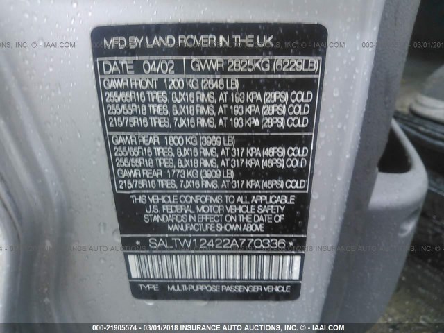 SALTW12422A770336 - 2002 LAND ROVER DISCOVERY II SE GRAY photo 9