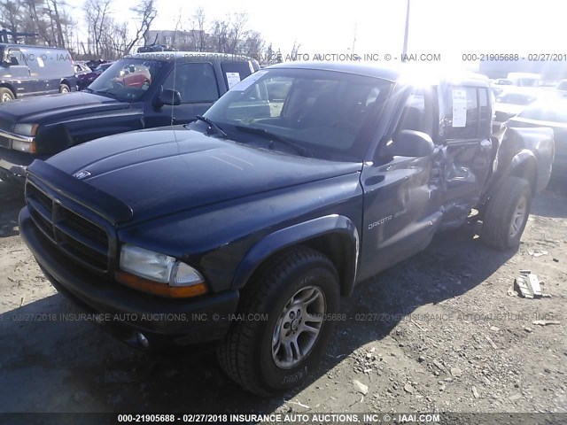 1B7HL38X32S688631 - 2002 DODGE DAKOTA QUAD SPORT/QUAD R/T BLUE photo 2