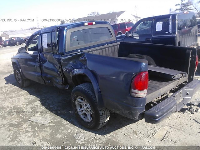 1B7HL38X32S688631 - 2002 DODGE DAKOTA QUAD SPORT/QUAD R/T BLUE photo 3