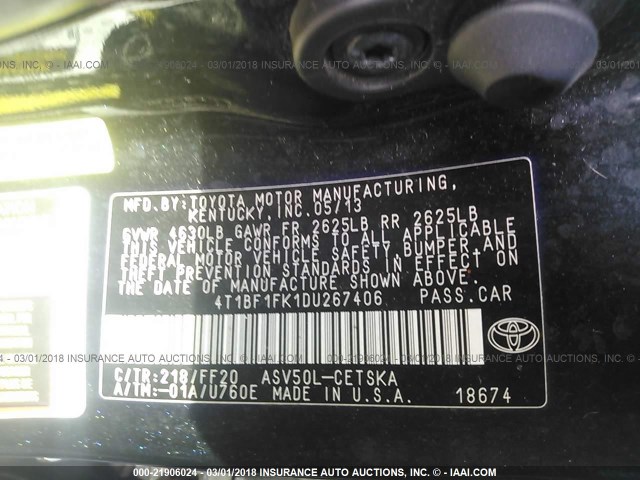 4T1BF1FK1DU267406 - 2013 TOYOTA CAMRY L/SE/LE/XLE 黑色 照片 9