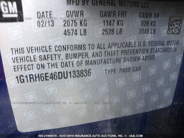 1G1RH6E46DU133836 - 2013 CHEVROLET VOLT BLUE photo 9