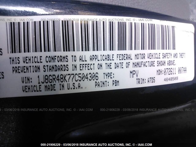 1J8GR48K77C504306 - 2007 JEEP GRAND CHEROKEE LAREDO/COLUMBIA/FREEDOM 灰色 照片 9