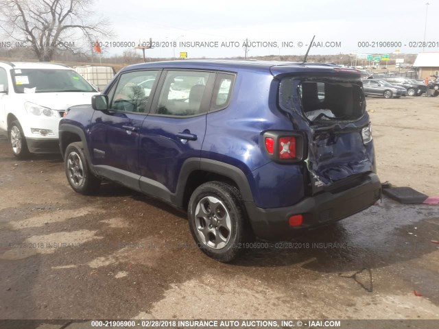 ZACCJBAT7GPD48879 - 2016 JEEP RENEGADE SPORT BLUE photo 3
