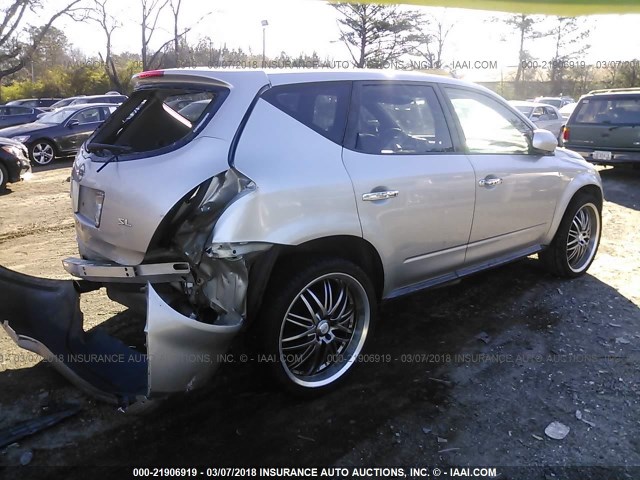 JN8AZ08T65W312373 - 2005 NISSAN MURANO SL/SE/S SILVER photo 4