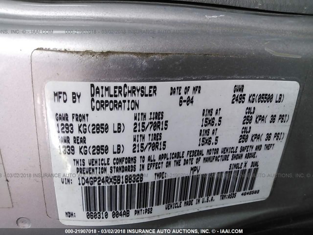 1D4GP24RX5B188328 - 2005 DODGE GRAND CARAVAN SE SILVER photo 9