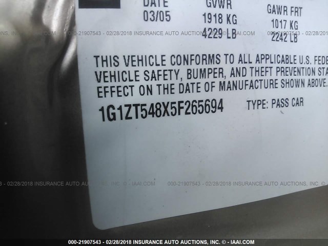 1G1ZT548X5F265694 - 2005 CHEVROLET MALIBU LS თაფლისფერი ფოტო 9