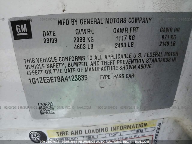 1G1ZE5E78A4123835 - 2010 CHEVROLET MALIBU LTZ WHITE photo 9