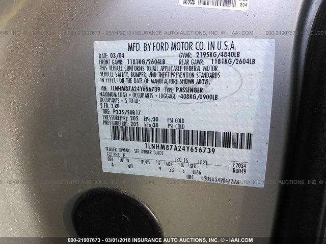 1LNHM87A24Y656739 - 2004 LINCOLN LS SILVER photo 9