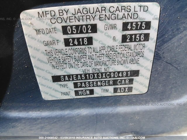 SAJEA51DX3XC90491 - 2003 JAGUAR X-TYPE 2.5 BLUE photo 9